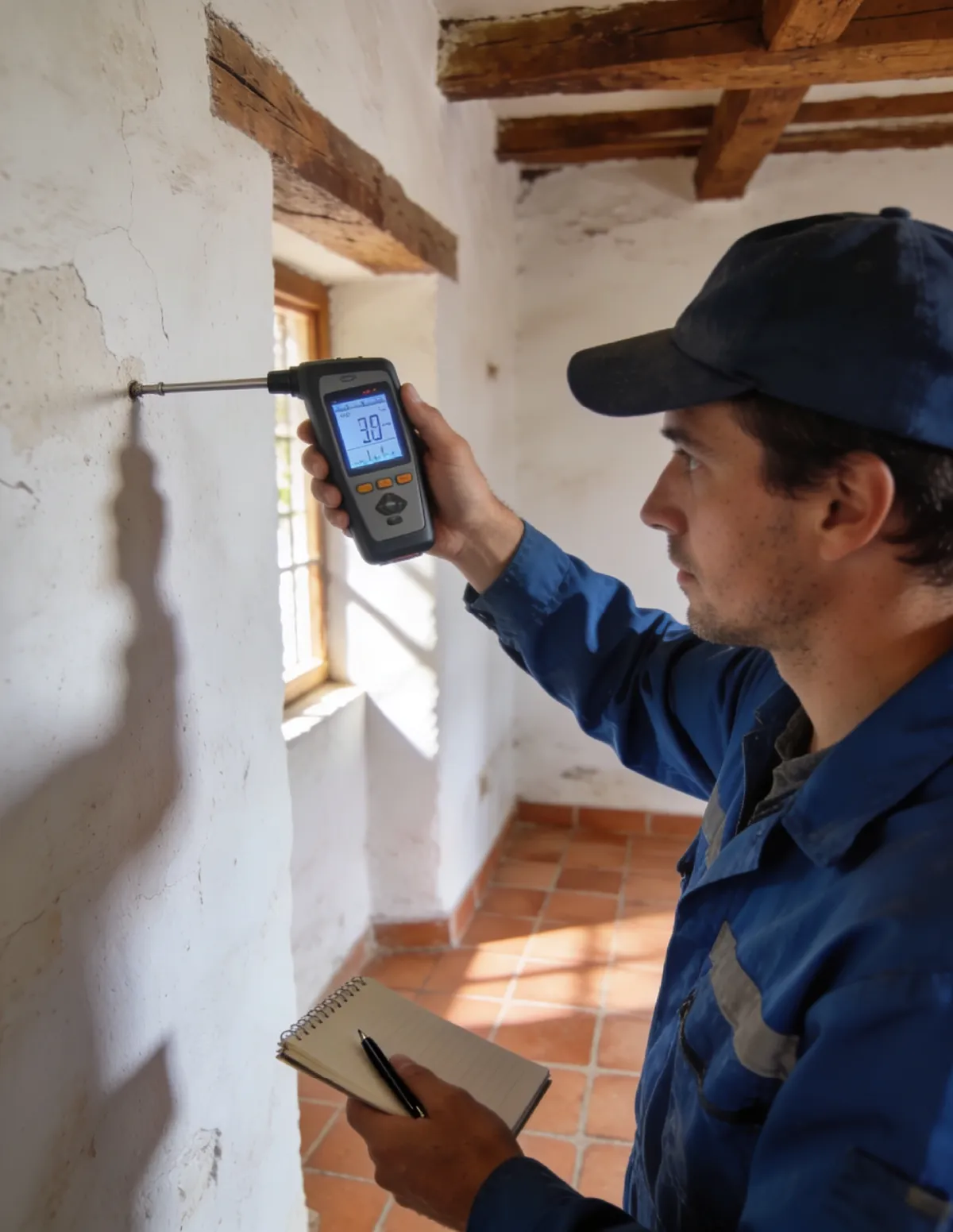 Técnico HUMIX revisando un caso de humedad en Colmenar Viejo